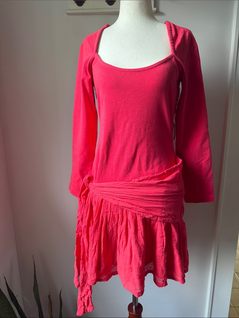 Free People Hot Pink Long-Sleeve Mini Dress